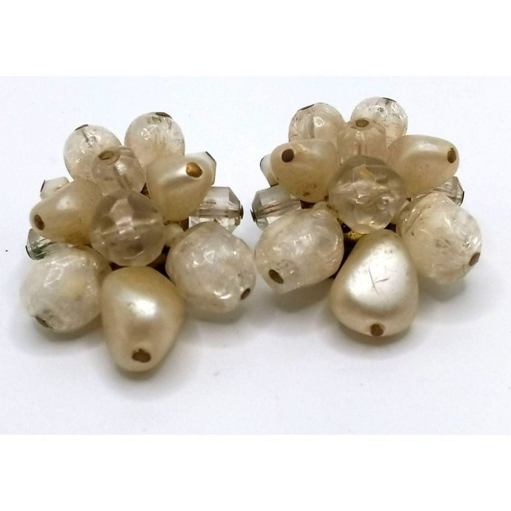Vintage West Germany Marked Bead Cluster Clip‎ On Earrings